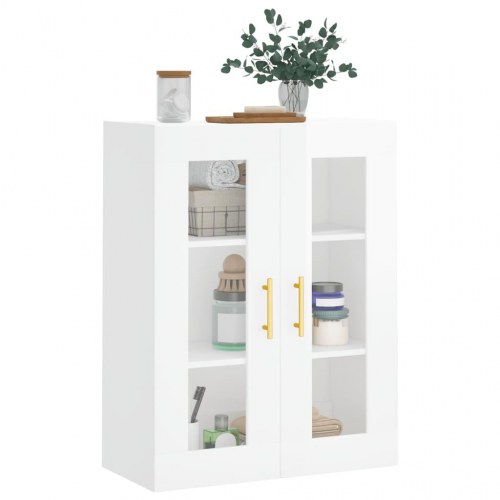 Væghængt skab 69,5x34x90 cm konstrueret træ hvid højglans