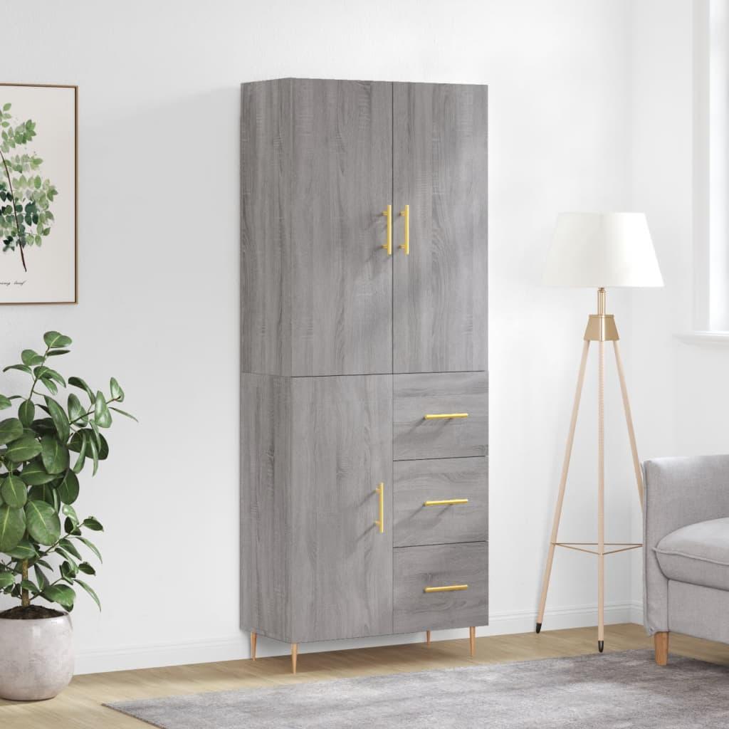Højskab 69,5X34X180 Cm Konstrueret Træ - Grå sonoma-eg / 1 låge 3 skuffer
