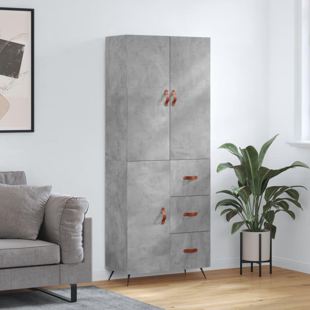 Højskab 69,5X34X180 Cm Konstrueret Træ - Betongrå / 1 låge 3 skuffer