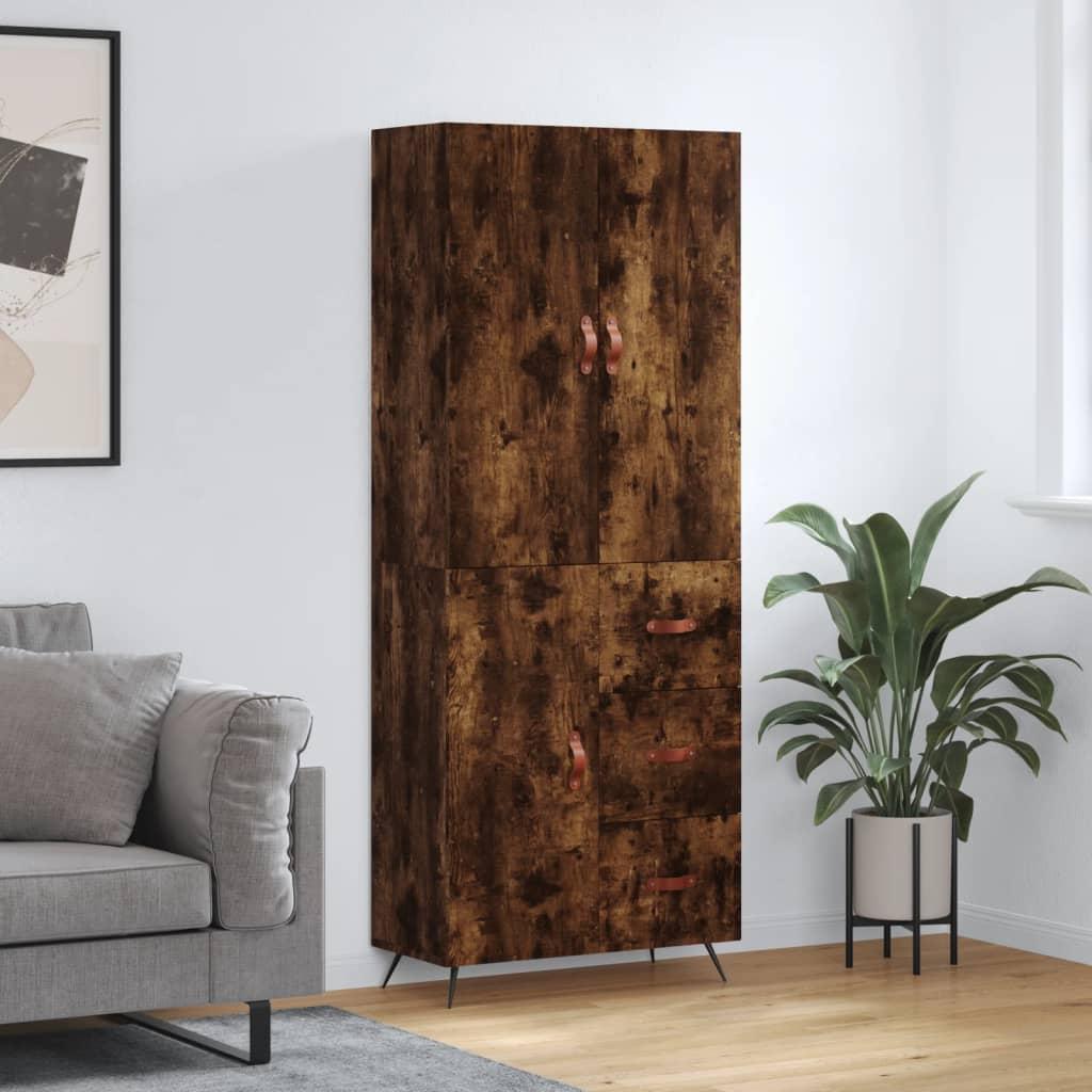 Højskab 69,5x34x180 cm konstrueret træ røget egetræsfarve