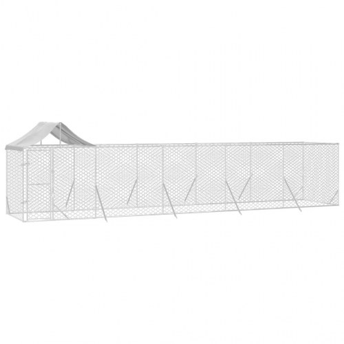 Udendørs hundegård med tag 10×2×2,5 m - galvaniseret stål, sølv
