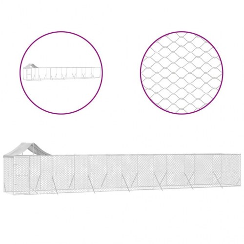 Udendørs hundegård med tag 14x2x2,5 m galvaniseret stål sølv