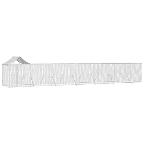 Udendørs hundegård med tag 14x2x2,5 m galvaniseret stål sølv