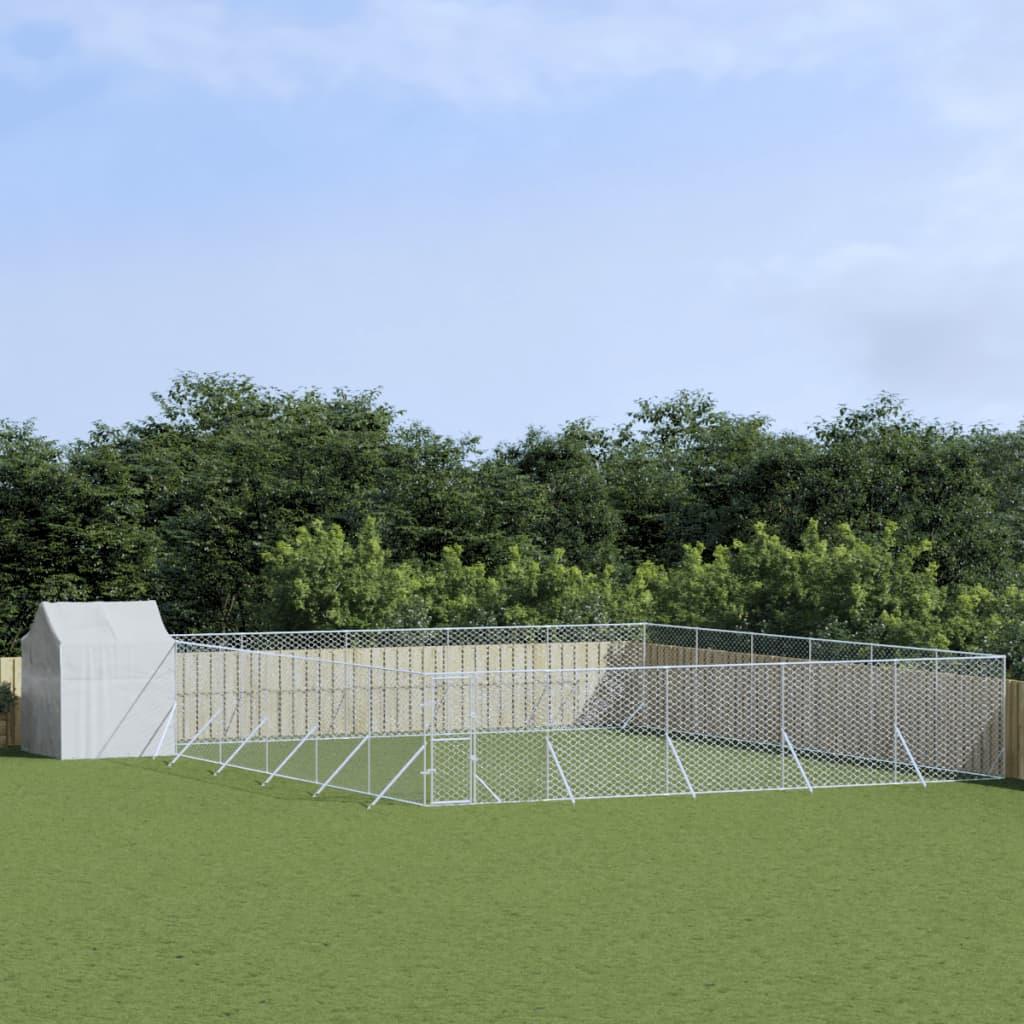 Udendørs hundegård med tag 12x12x2,5 m galvaniseret stål sølv billede