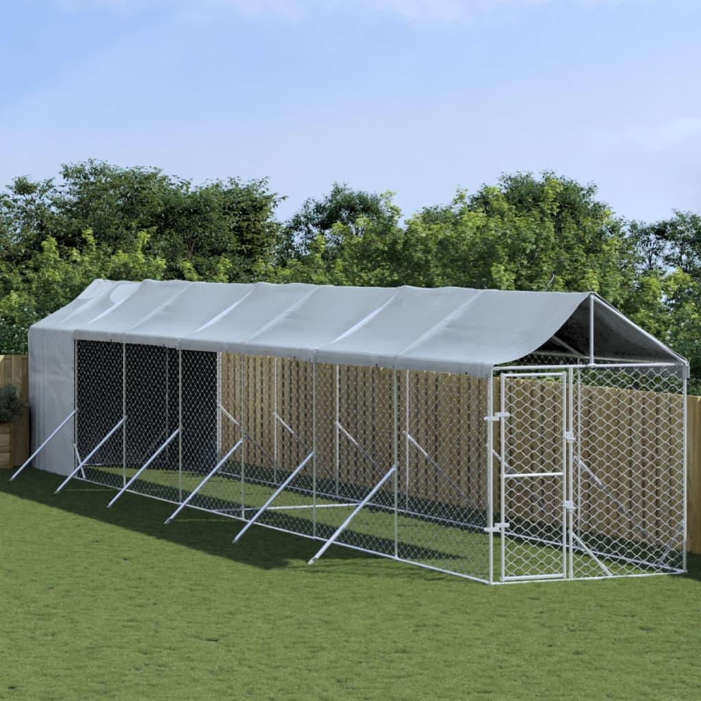 Udendørs hundegård med tag 2x14x2,5 m galvaniseret stål sølv