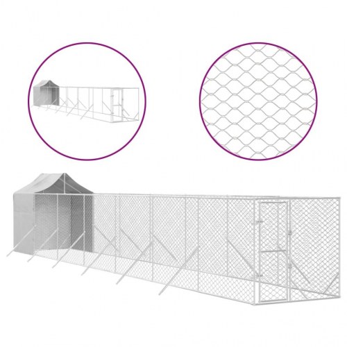 Udendørs hundegård med tag 2x14x2,5 m galvaniseret stål sølv