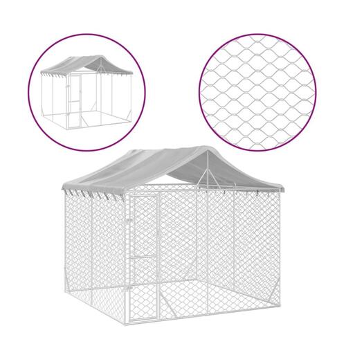 Udendørs hundegård med tag 3x3x2,5 m galvaniseret stål sølv