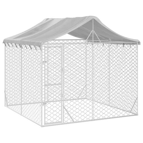 Udendørs hundegård med tag 3x3x2,5 m galvaniseret stål sølv