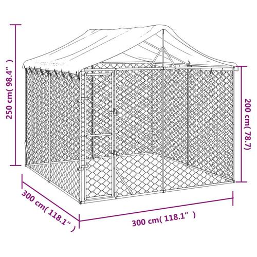 Udendørs hundegård med tag 3x3x2,5 m galvaniseret stål sølv