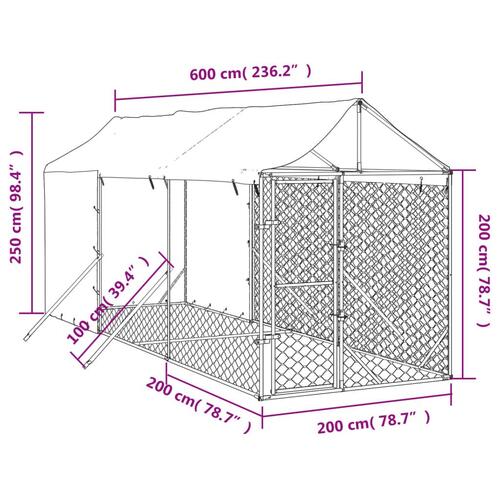 Udendørs hundegård med tag 2x6x2,5 m galvaniseret stål sølv
