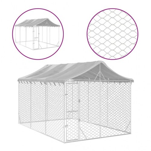 Udendørs hundegård med tag 3 × 4,5 × 2,5 m - galvaniseret stål, sølv