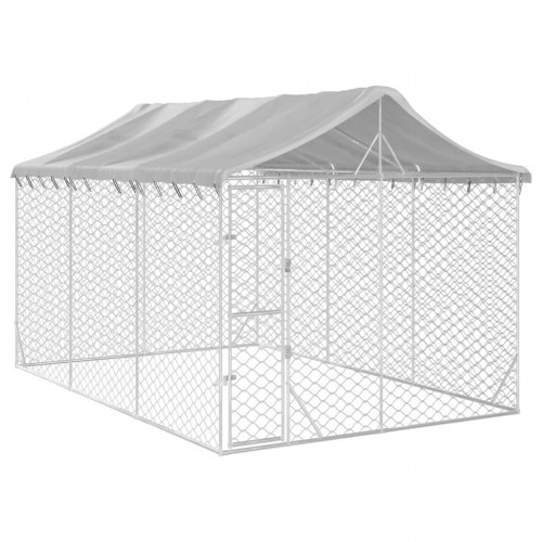 Udendørs hundegård med tag 3 × 4,5 × 2,5 m - galvaniseret stål, sølv