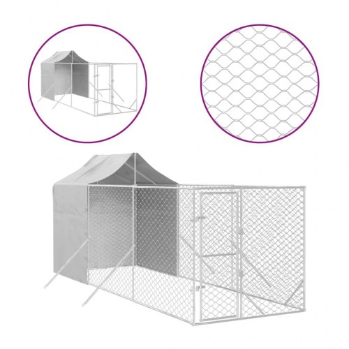 Udendørs hundegård med tag 2 × 6 × 2,5 m - galvaniseret stål, sølv