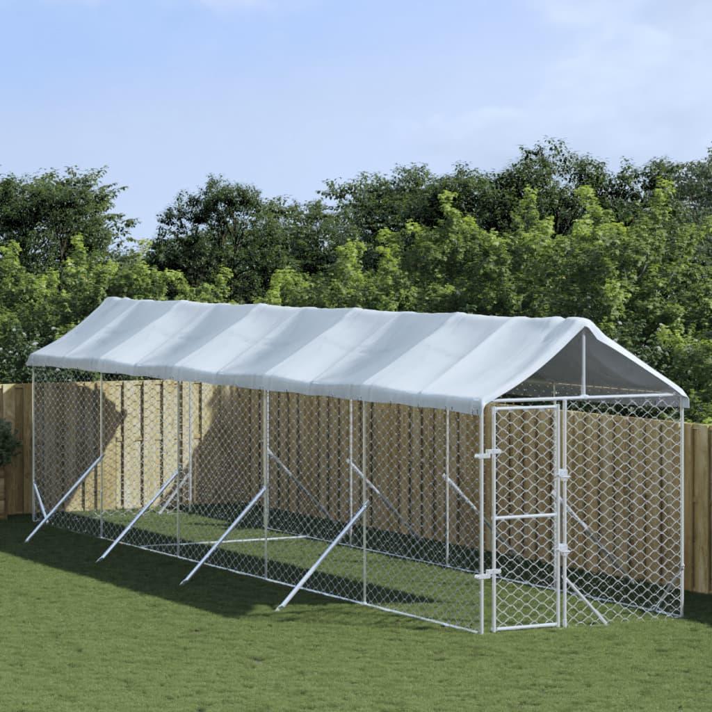 Udendørs hundegård med tag 2x10x2,5 m galvaniseret stål sølv