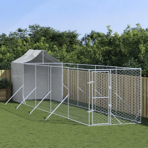 Udendørs hundegård med tag 2×10×2,5 m - galvaniseret stål, sølv