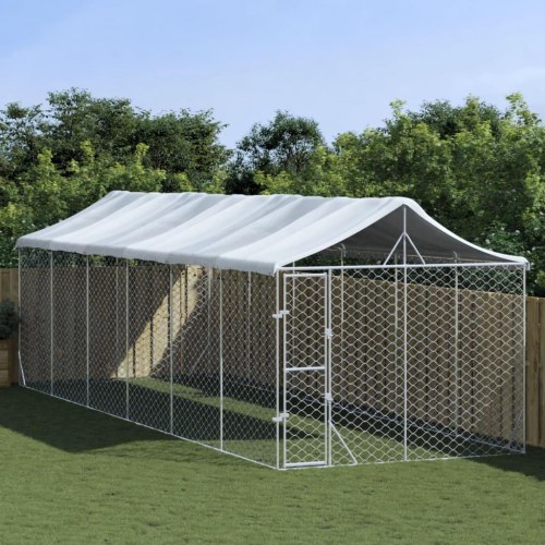Udendørs hundegård med tag 3×9×2,5 m - galvaniseret stål, sølv