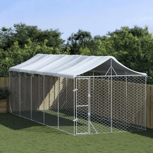 Udendørs hundegård med tag 3×7,5×2,5 m - galvaniseret stål, sølv