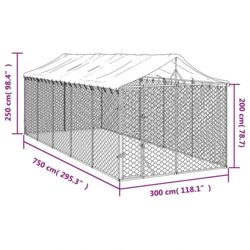 Udendørs hundegård med tag 3×7,5×2,5 m - galvaniseret stål, sølv