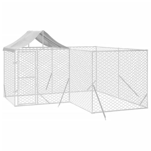 Udendørs hundegård med tag 4x4x2,5 m galvaniseret stål sølv