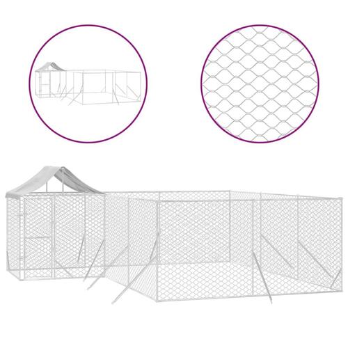 Udendørs hundegård med tag 6x6x2,5 m galvaniseret stål sølv