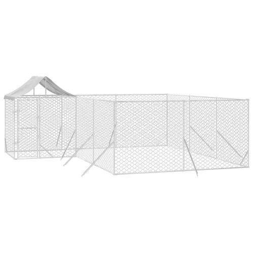 Udendørs hundegård med tag 6x6x2,5 m galvaniseret stål sølv