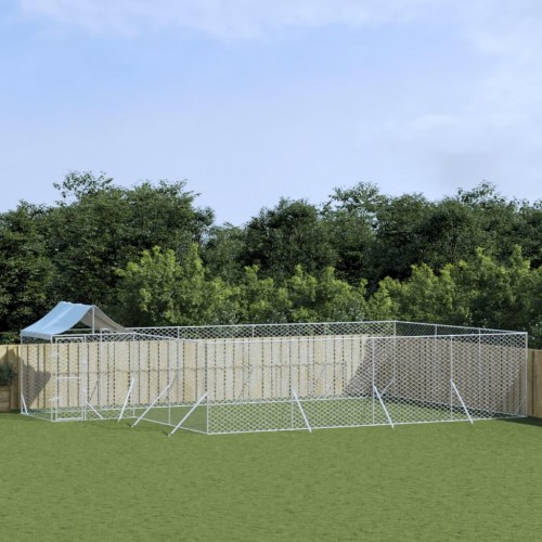 Udendørs hundegård med tag 10×6×2,5 m - galvaniseret stål, sølv