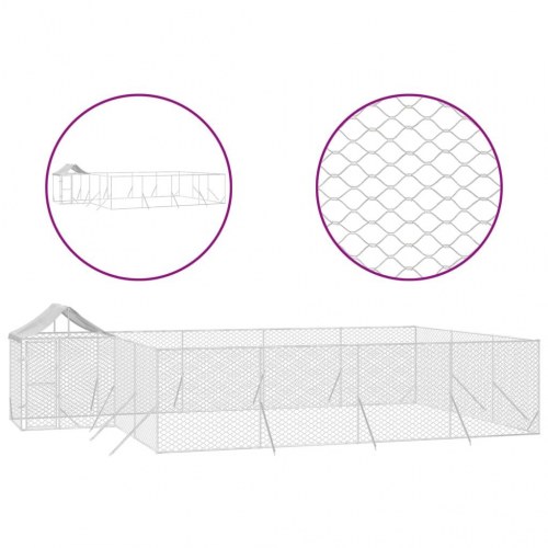 Udendørs hundegård med tag 10×6×2,5 m - galvaniseret stål, sølv