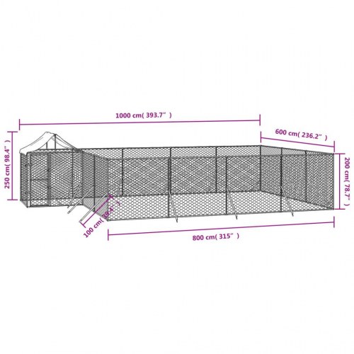 Udendørs hundegård med tag 10×6×2,5 m - galvaniseret stål, sølv