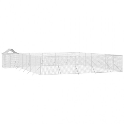 Udendørs hundegård med tag 12 × 12 × 2,5 m - galvaniseret stål, sølv