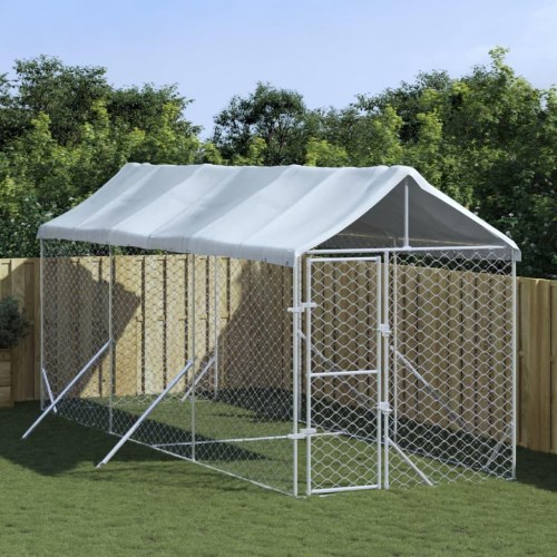 Udendørs hundegård med tag 2x6x2,5 m galvaniseret stål sølv
