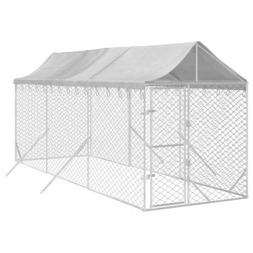 Udendørs hundegård med tag 2x6x2,5 m galvaniseret stål sølv