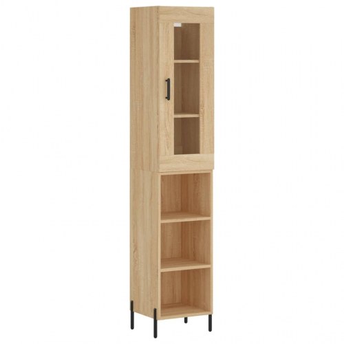 Højskab med glaslåge 34,5×34×180 cm - konstrueret træ i sonoma-eg