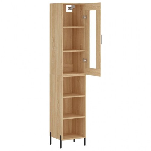 Højskab med glaslåge 34,5×34×180 cm - konstrueret træ i sonoma-eg