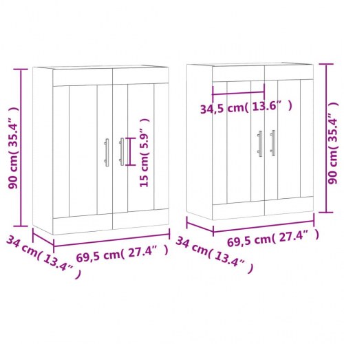 Vægskabe med glaslåge 2 stk. - sort
