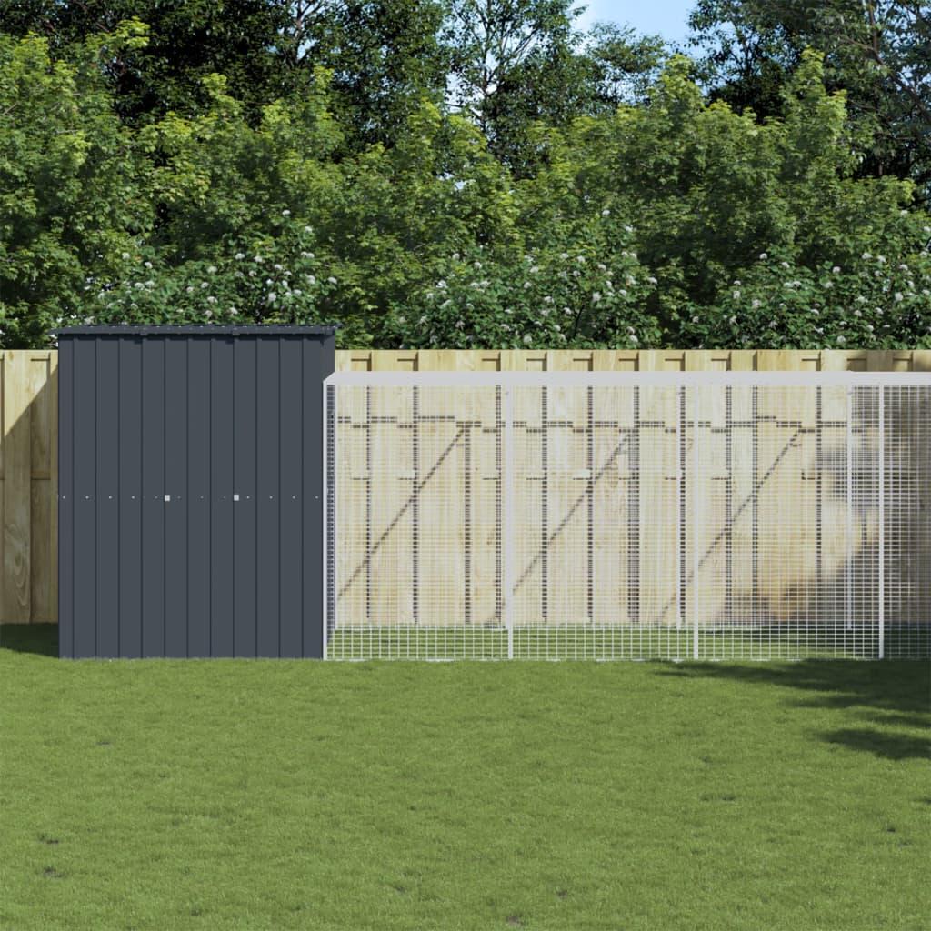 Hønsehus med løbegård 165x659x181 cm galvaniseret stål antracit