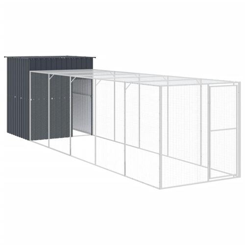 Hønsehus med løbegård 165x659x181 cm galvaniseret stål antracit
