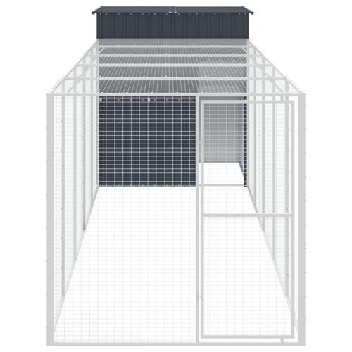 Hønsehus med løbegård 165x659x181 cm galvaniseret stål antracit