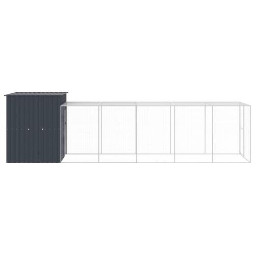 Hønsehus med løbegård 165x659x181 cm galvaniseret stål antracit