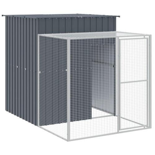 Hønsehus med løbegård 165x659x181 cm galvaniseret stål antracit
