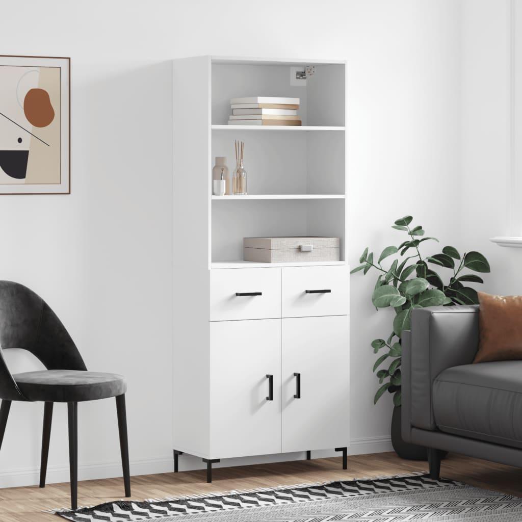 Højskab 69,5×34×180 cm i hvidt konstrueret træ - skænk med topdel