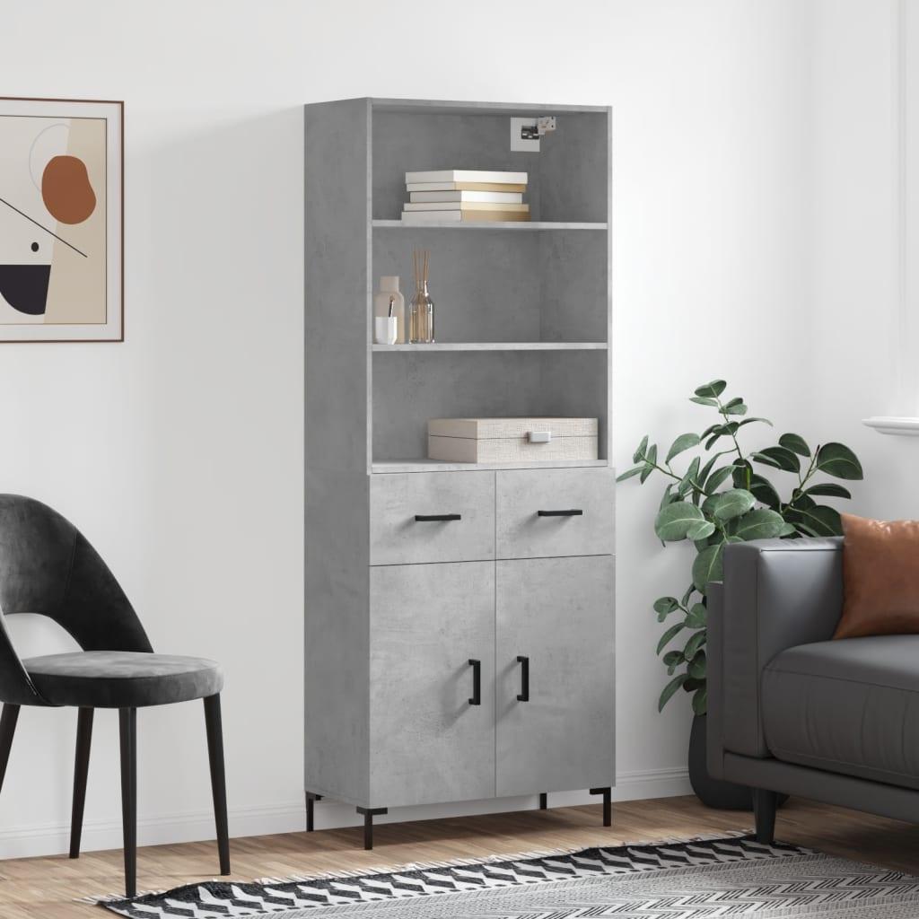 Højskab i konstrueret træ - 69,5 × 34 × 180 cm, betongrå