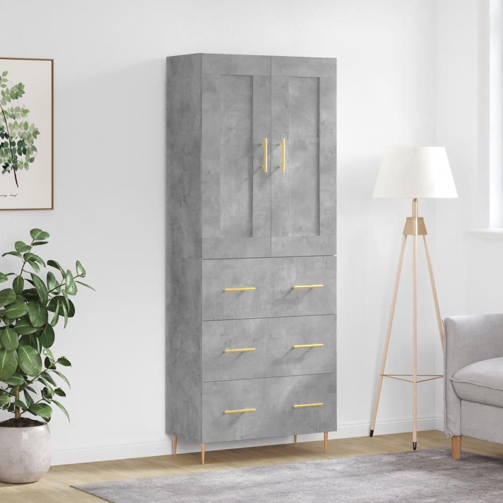 Højskab med skuffer 69,5 x 34 x 180 cm i konstrueret træ - betongrå