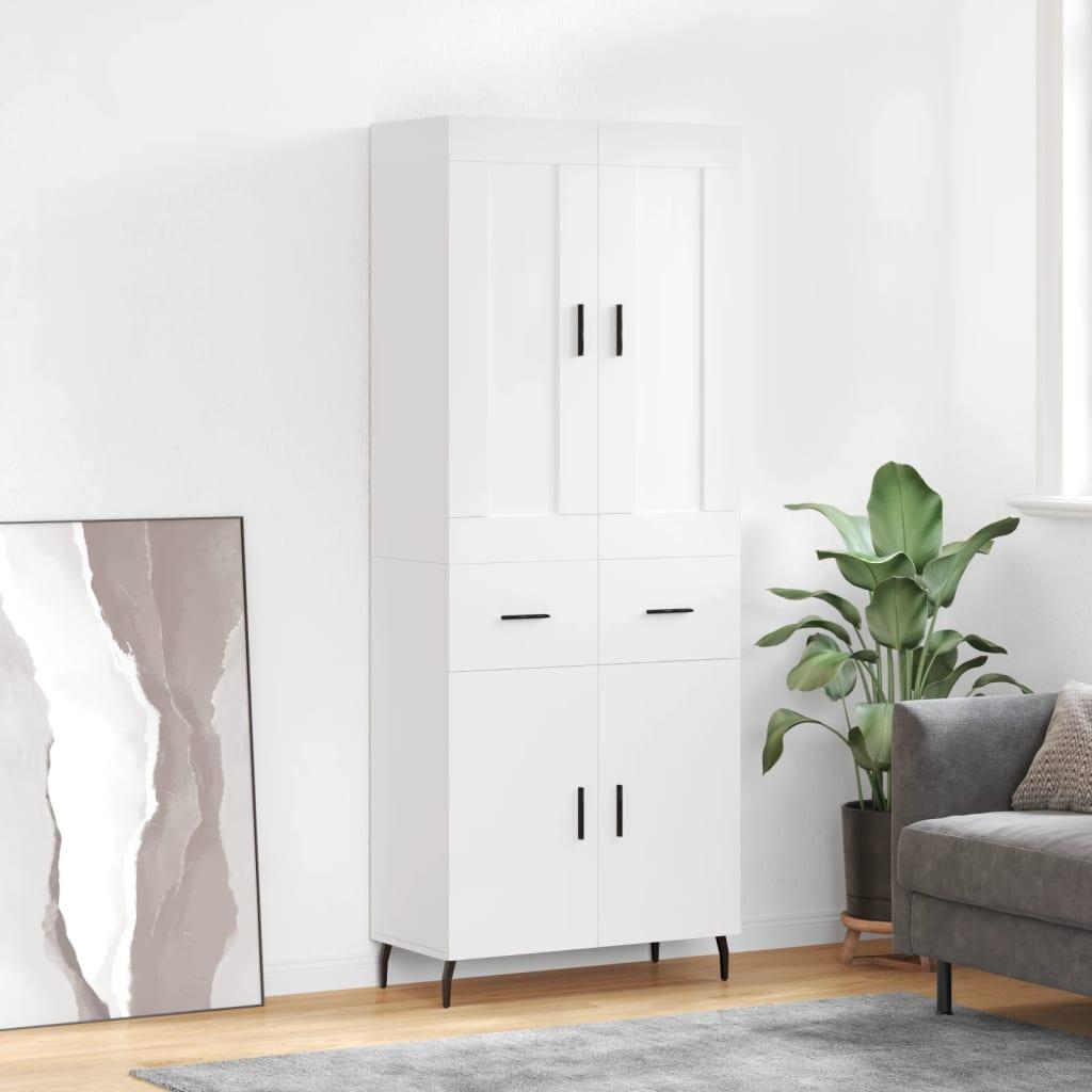 Højskab 69,5X34X180 Cm Konstrueret Træ Etræsfarve - Hvid / 2 låger og 2 skuffer