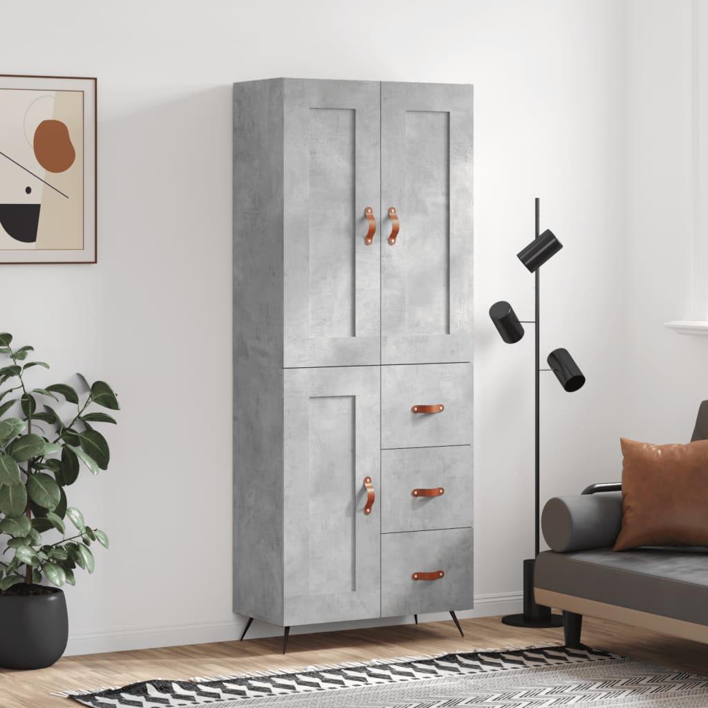 Højskab 69,5X34X180 Cm Konstrueret Træ - Betongrå / 1 trælåge 3 skuffer