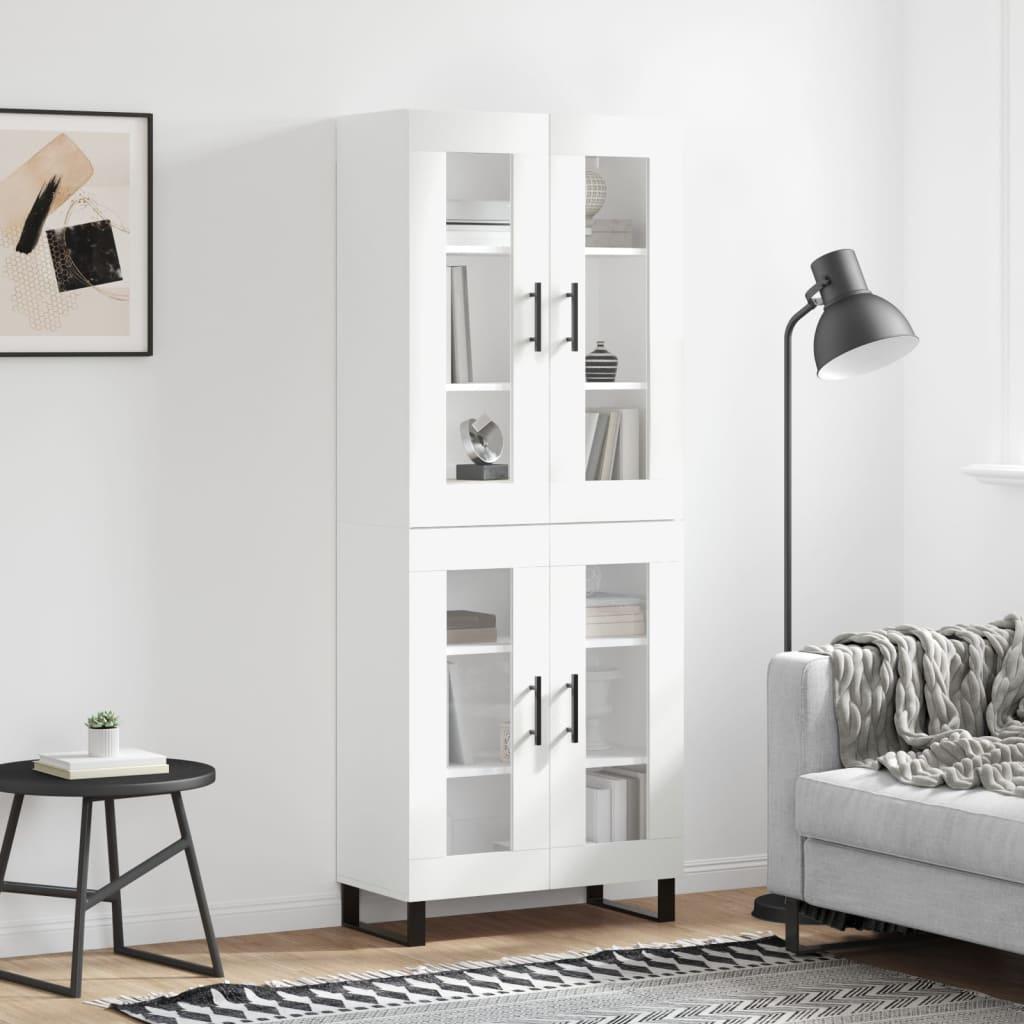 Højskab 69,5×34×180 cm i hvidt konstrueret træ med glaslåger