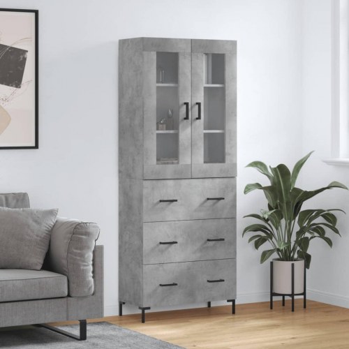 Højskab/skænk 69,5×34×180 cm i konstrueret træ - betongrå