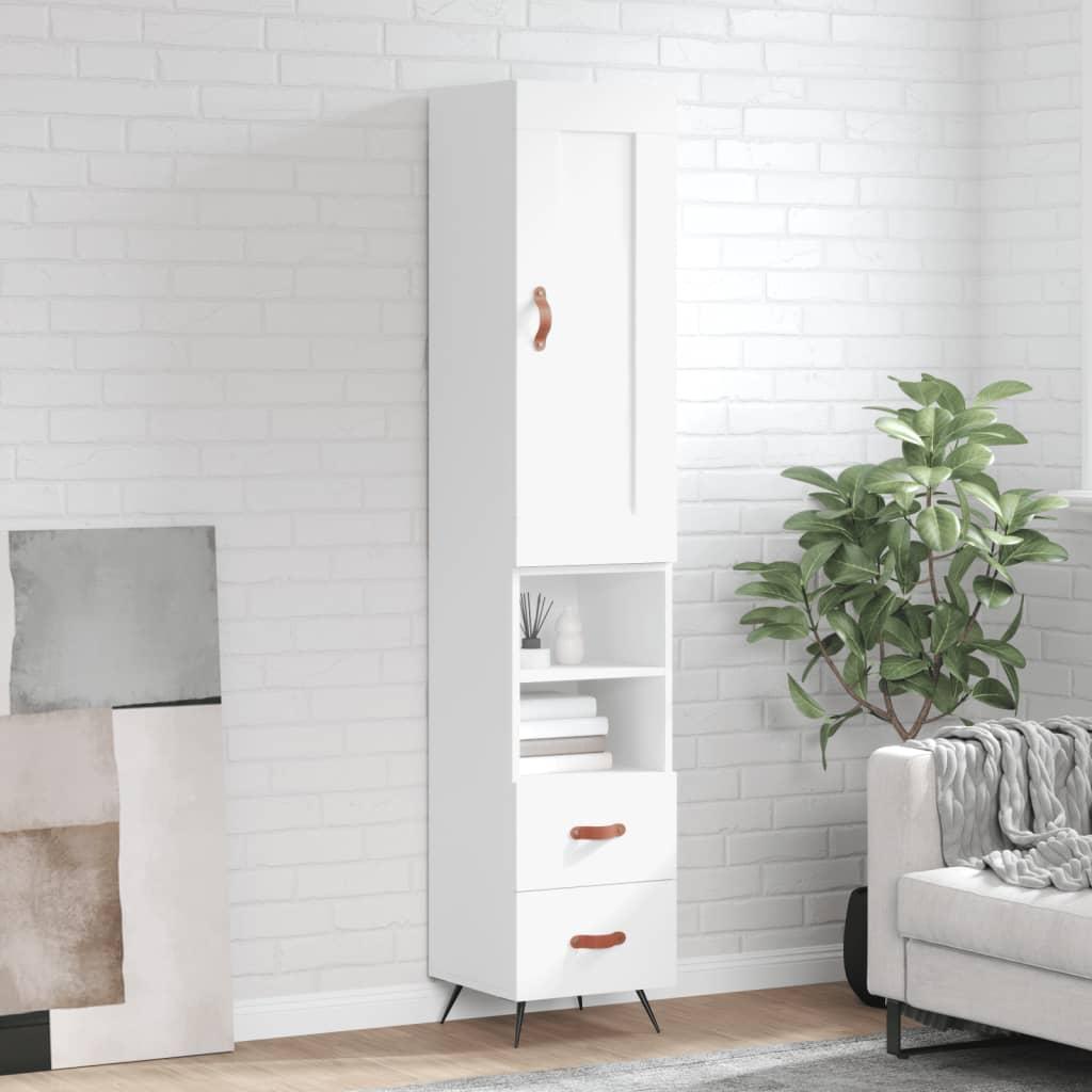 Skab 34,5X34X180 Cm Konstrueret Træ - Hvid / 2 skuffer 2 hylder