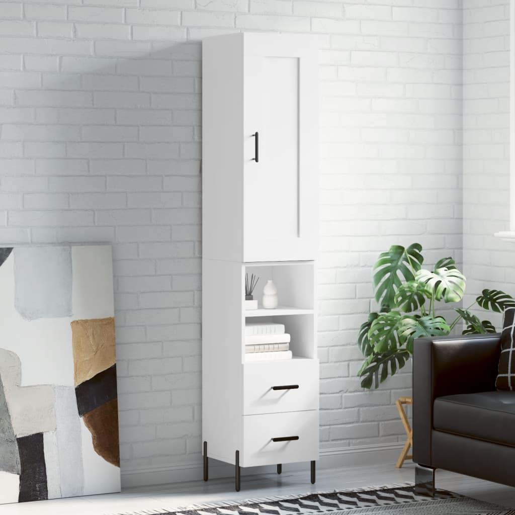 Skab 34,5X34X180 Cm Konstrueret Træ - Hvid / 2 skuffer 2 hylder