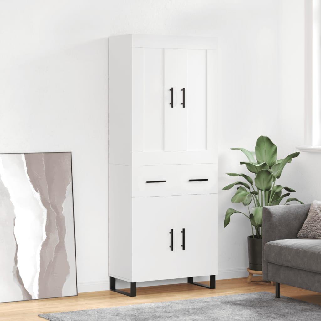 Highboard 69,5 X 34 X 180 Cm Konstrueret Træ - Hvid / 2 låger og 2 skuffer