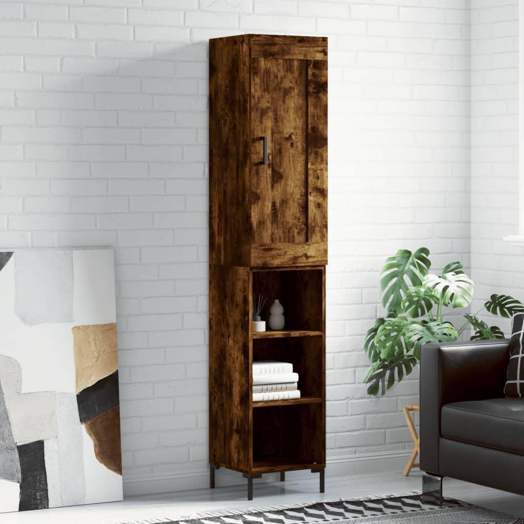 Højskab/skænk 34,5×34×180 cm i konstrueret træ - røget egetræ